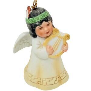 Vintage 80s Gregory Perillo Vague Shadows Native American Angel Bell Ornament